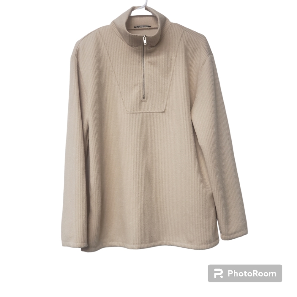 Zara Cream Ribbed Quarter-Zip Sweater Set - Picture 4 of 12